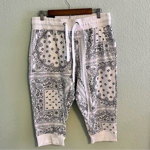 Victorious White and Black Paisley French Terry Jogger Shorts